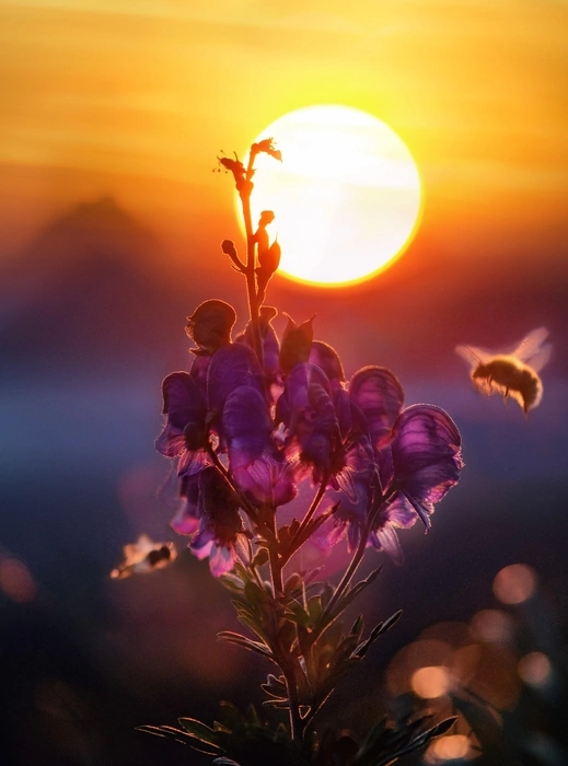Пчела летит на цветок для сбора нектара