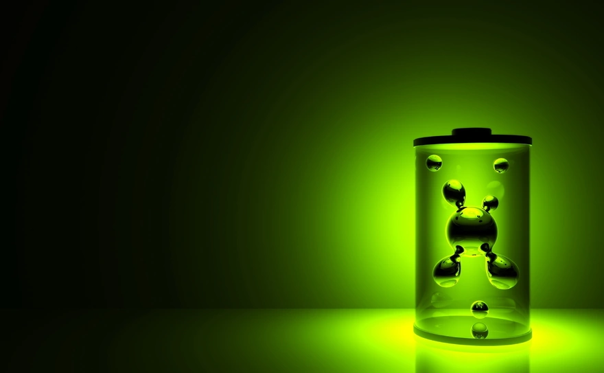 Green flask with the molecule