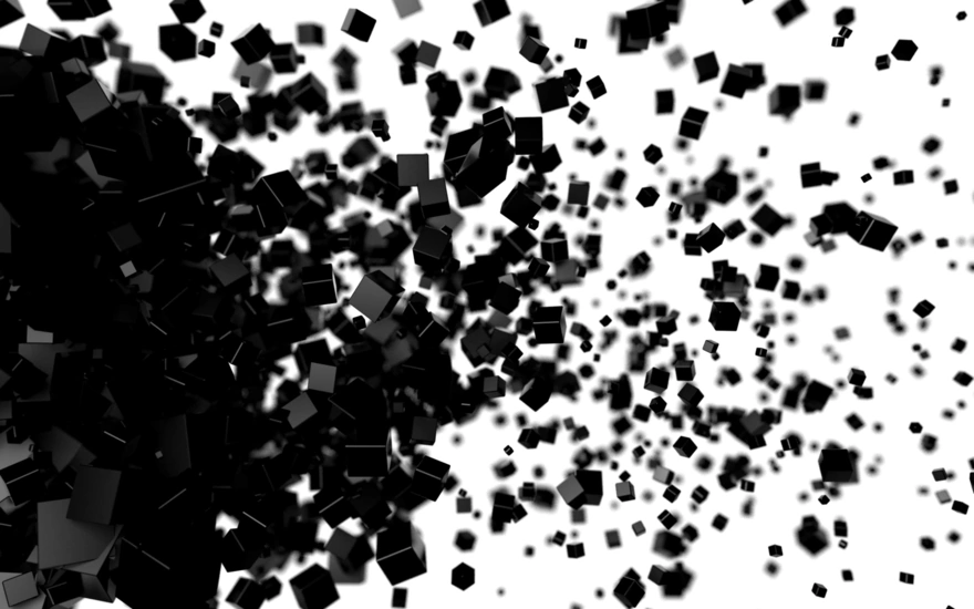 Falling black cubes on a white background