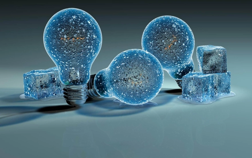Image: Light bulb, dice, ice, shadow, water