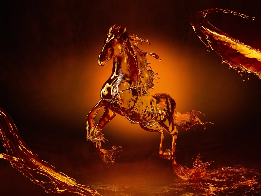 3D graphics of a horse made of cognac