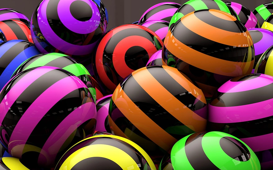 Many multi-colored striped balls