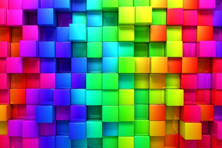 Разноцветные 3D кубики стеной