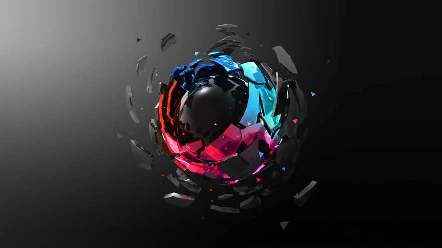 Multi-colored shards around the dark sphere