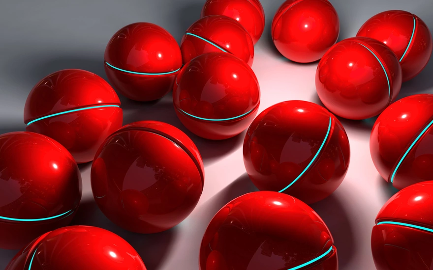 Красные яркие шары с полоской по диаметру