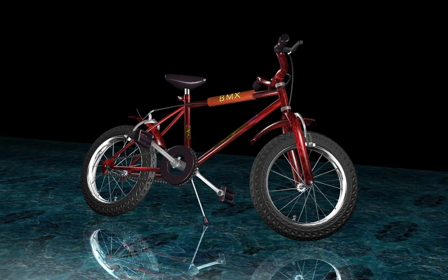 BMX велосипед на зеркальной поверхности