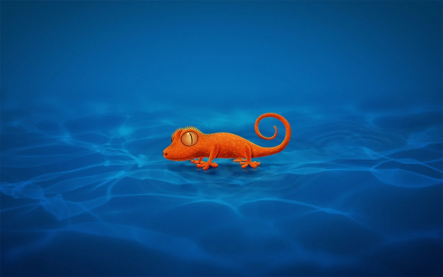 Оранжевая ящерица на синих волнах