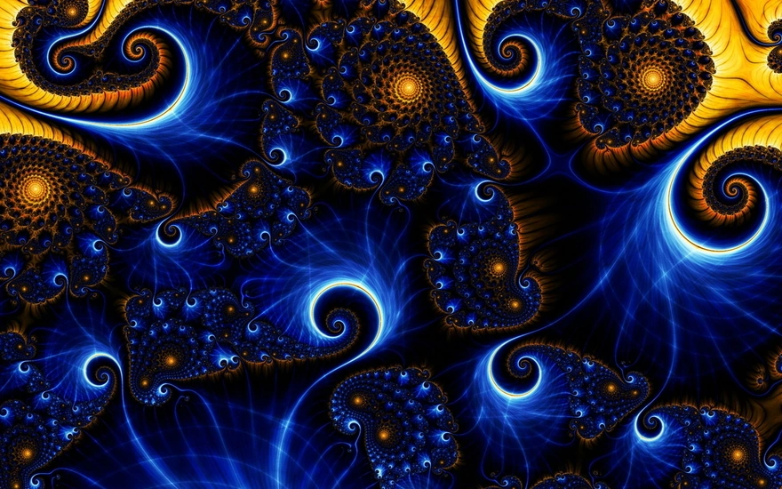 Fractal drawing in yellow-blue tones