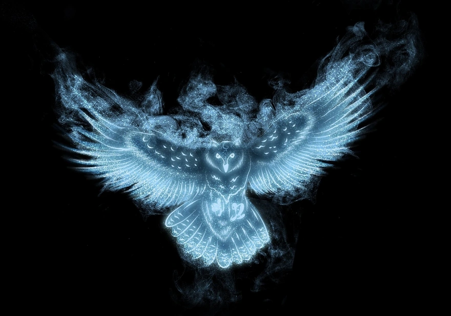 Owl with blue particles