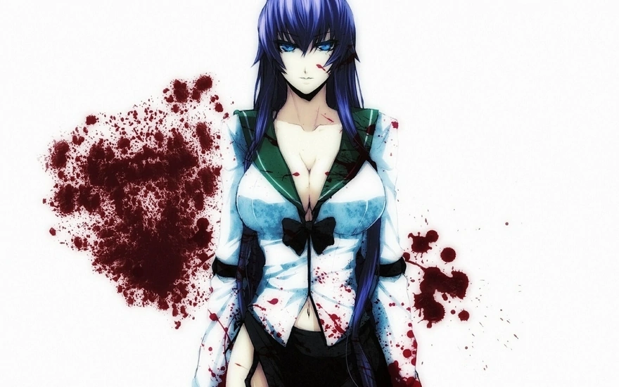 Saeko Busujima в пятнах крови из аниме Школа мертвецов