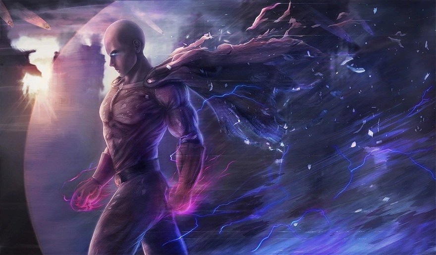 The power in the hands of the hero of Saitama Prefecture from the anime One Punch Man