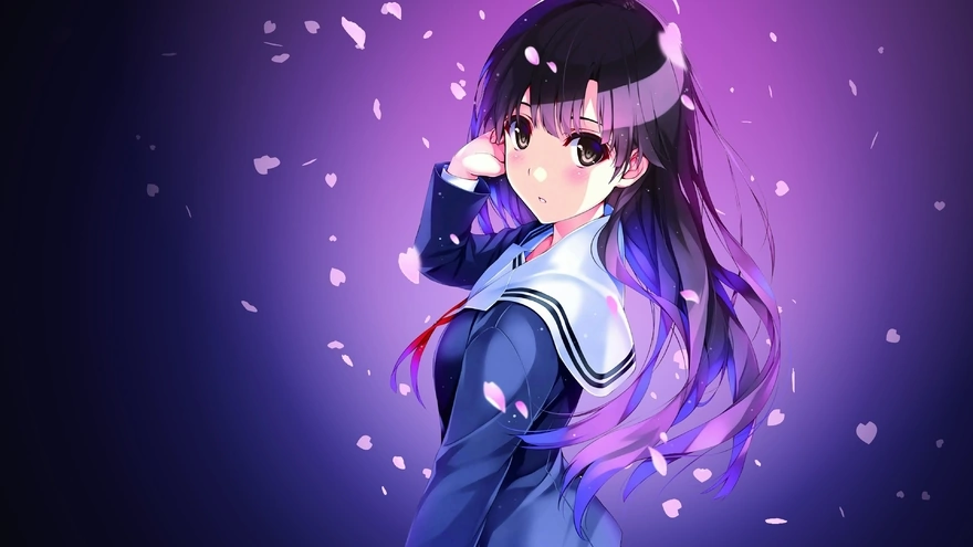 Image: Girl, hair, form, petals, anime, saenai heroine no sodatekata, Utaha Kasumigaoka, anime