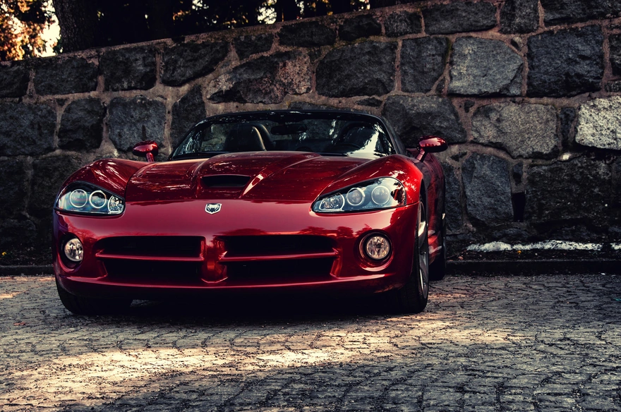 Beautiful cherry color of the sports car - Dodge Viper