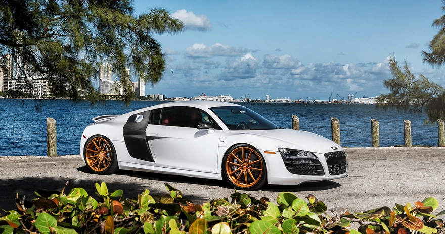 Audi R8 white color on the embankment