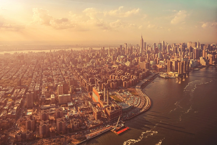 Панорама города Нью-Йорка на рассвете