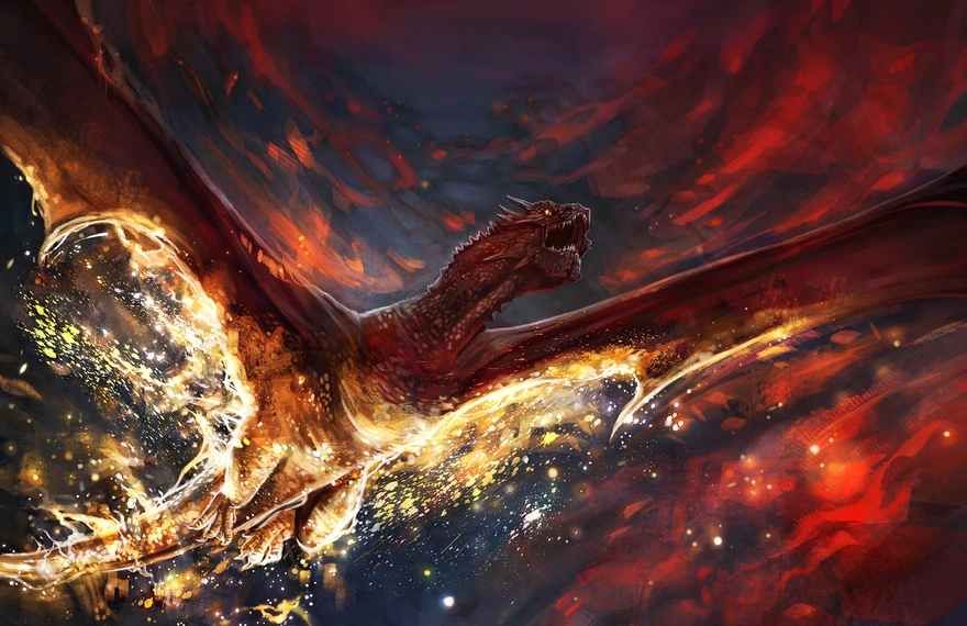 Красный летящий дракон