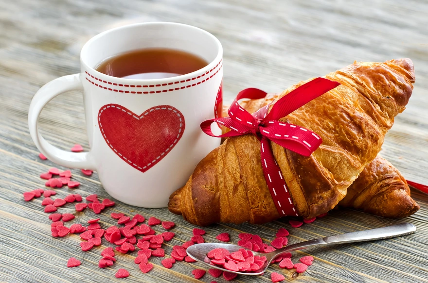 Croissant and tea for breakfast "With Love"