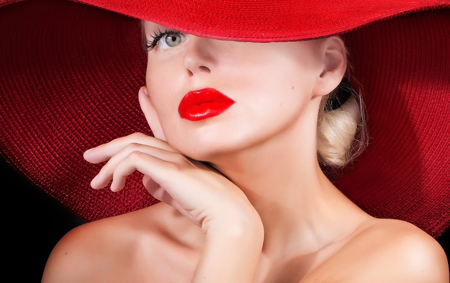 Blonde in a red hat