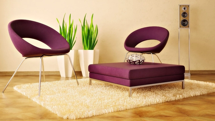 Two chairs and table on soft carpet