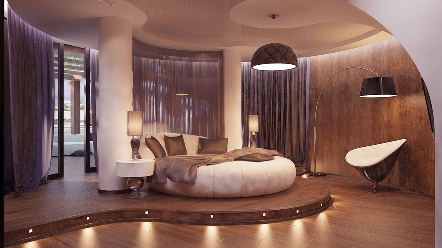 Bedroom with a round bed