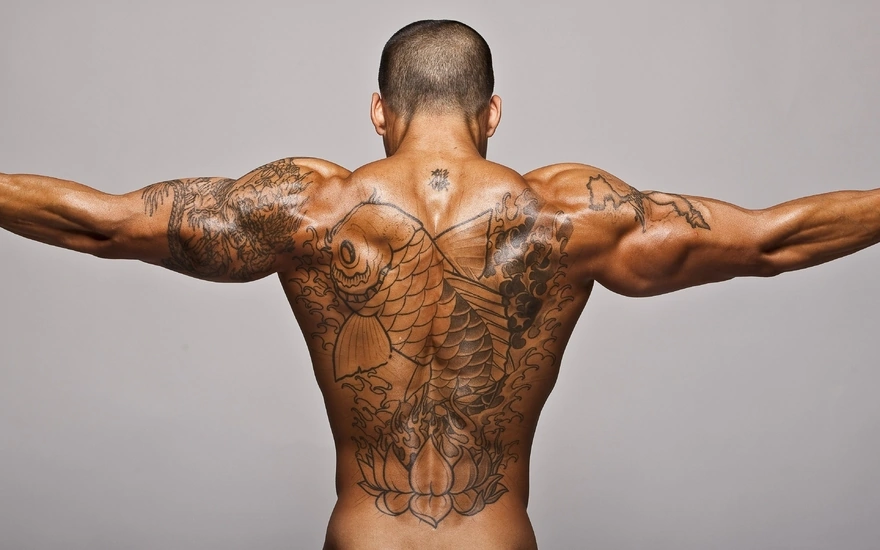 Tattooed back of a man