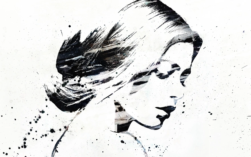 Картинка: Девушка, экскиз, рисунок, чёрное, белое, кляксы