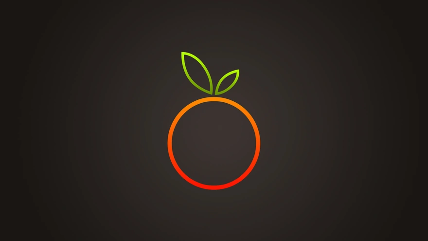 Оранжевый круг и листья в виде контура напоминают апельсин