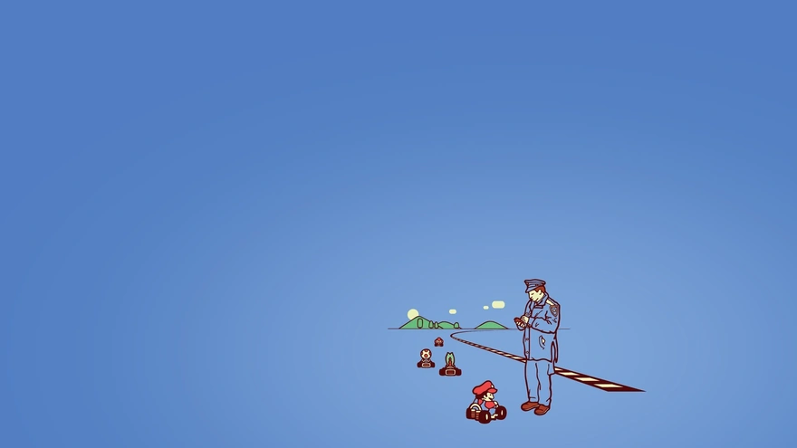 Картинка: Синий фон, картинг, Марио, полиция, трасса