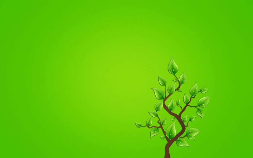 Обои дерево на зелёном фоне