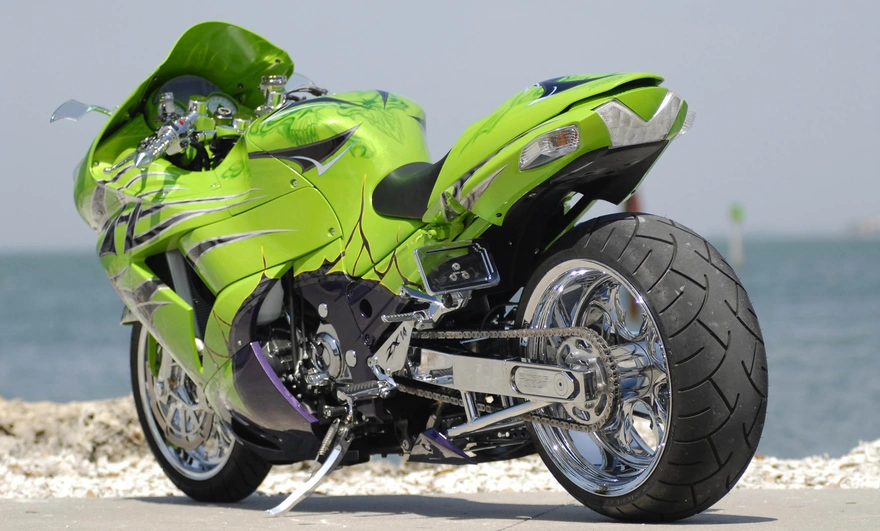 Image: Green bike, style, tuning, chrome, circuit