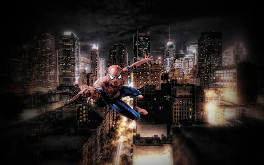 Spider-man shoots webs in flight
