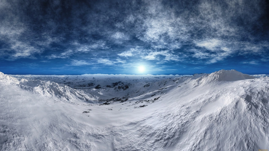 Панорама, пейзаж, небо, горы, снег