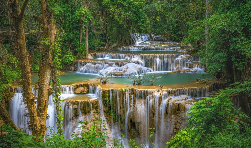 Huay Mae Khamin Waterfall in Kanchanaburi, Thailand