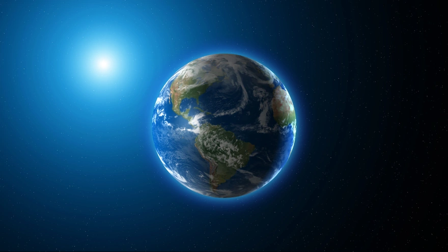Голубая планета земля освещённая солнцем