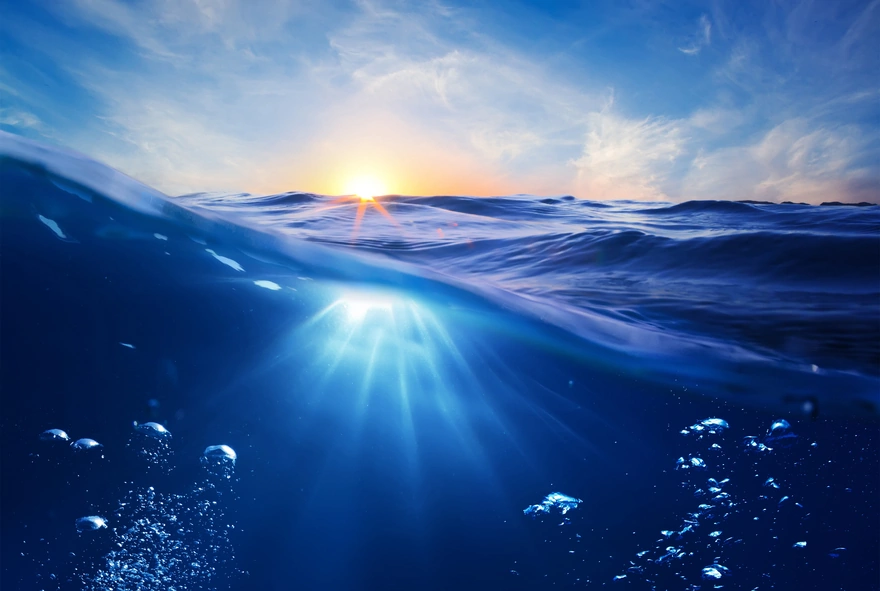 Солнечный свет пробирается сквозь глубинные воды