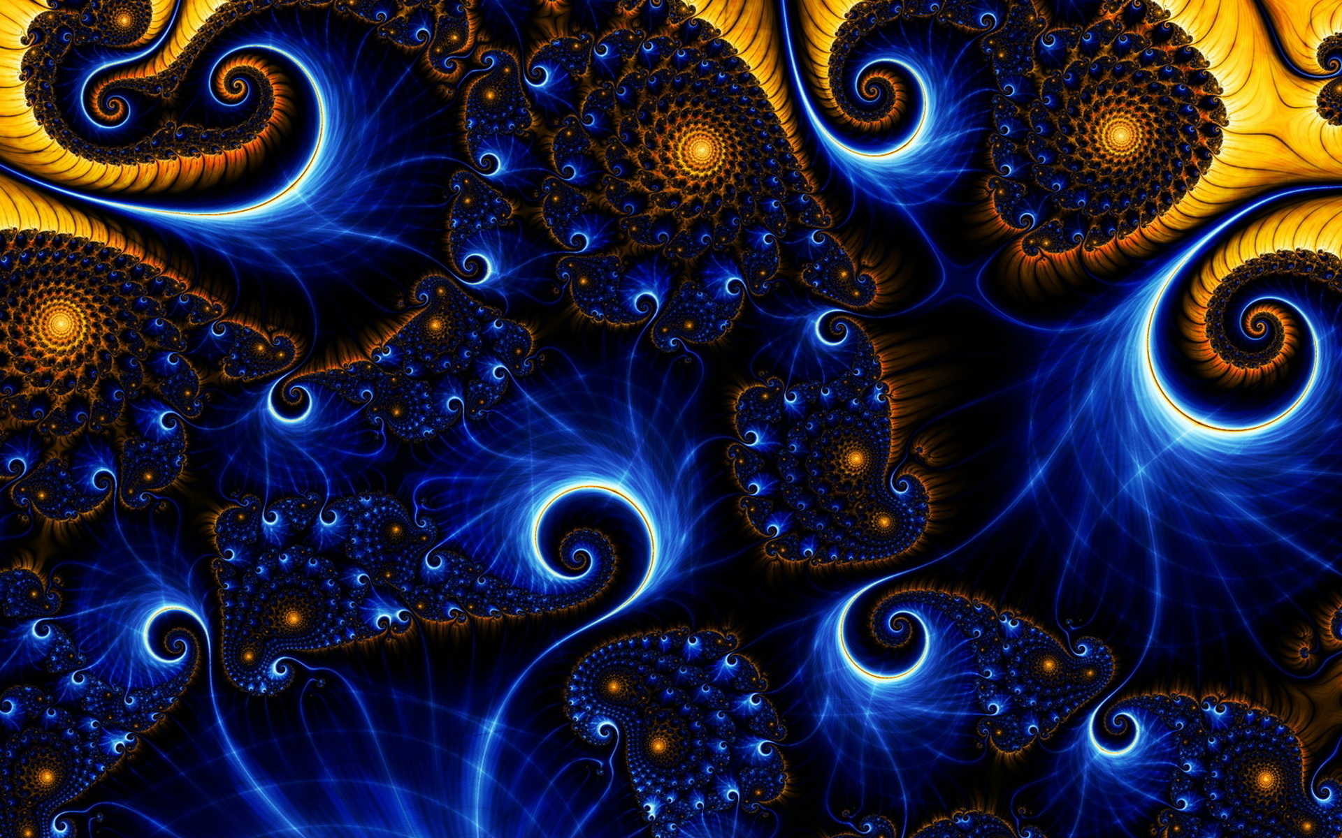 Image: Fractal, drawing, patterns, curves, blue lines, abstraction