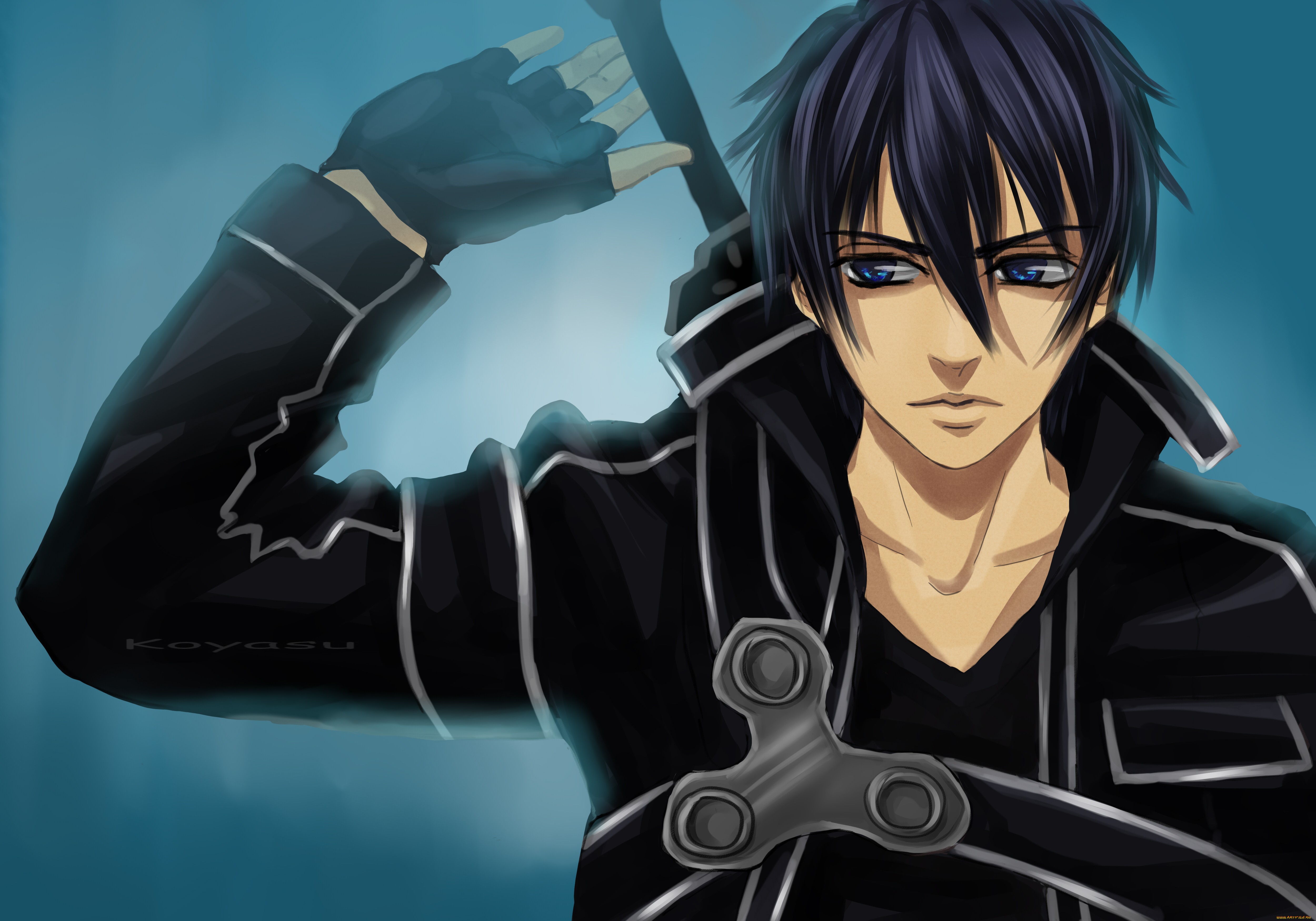 Картинка: Kirito, Мастера меча онлайн, парень, взгляд, оружие, меч