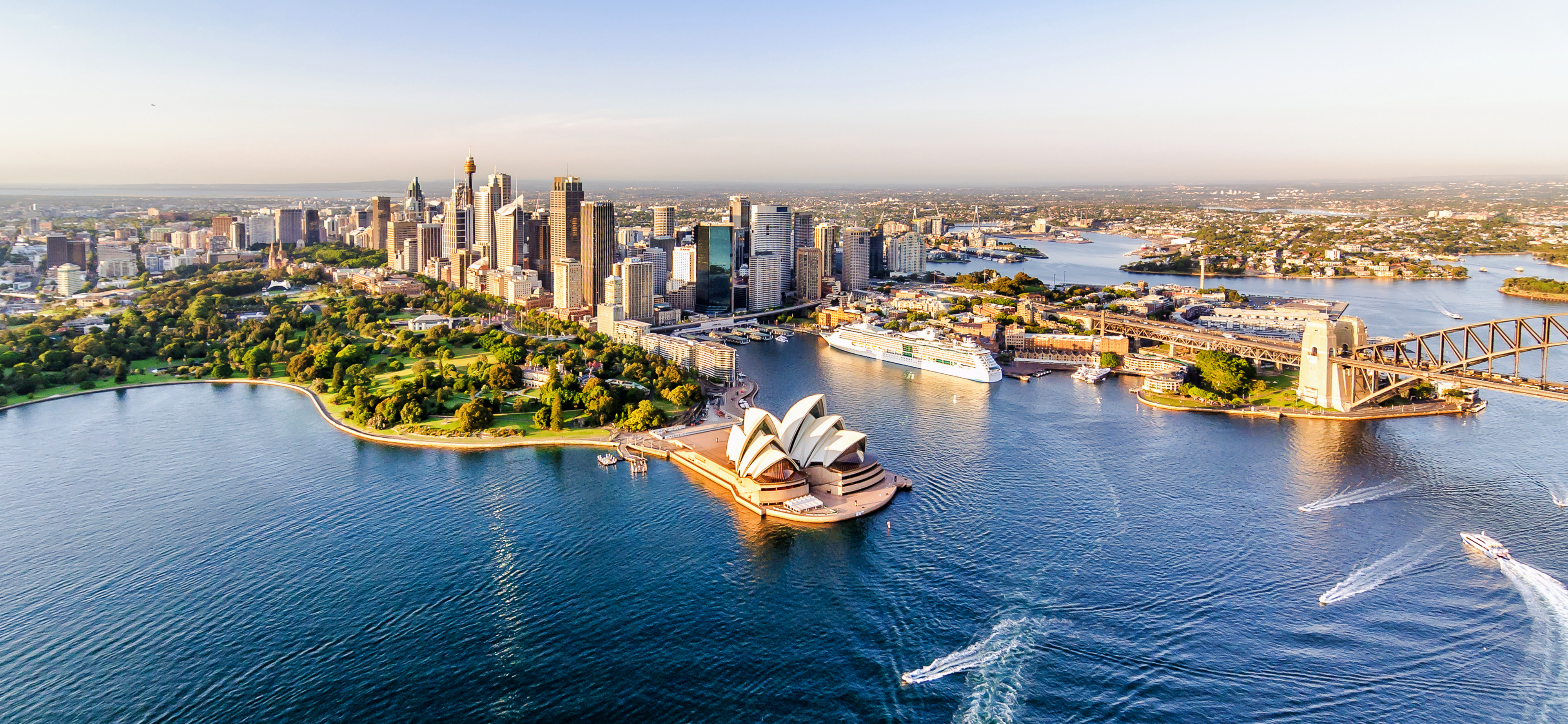 Image: City, Sydney, Australia, buildings, skyscrapers, theater, water, steam, promenade, panorama, horizon