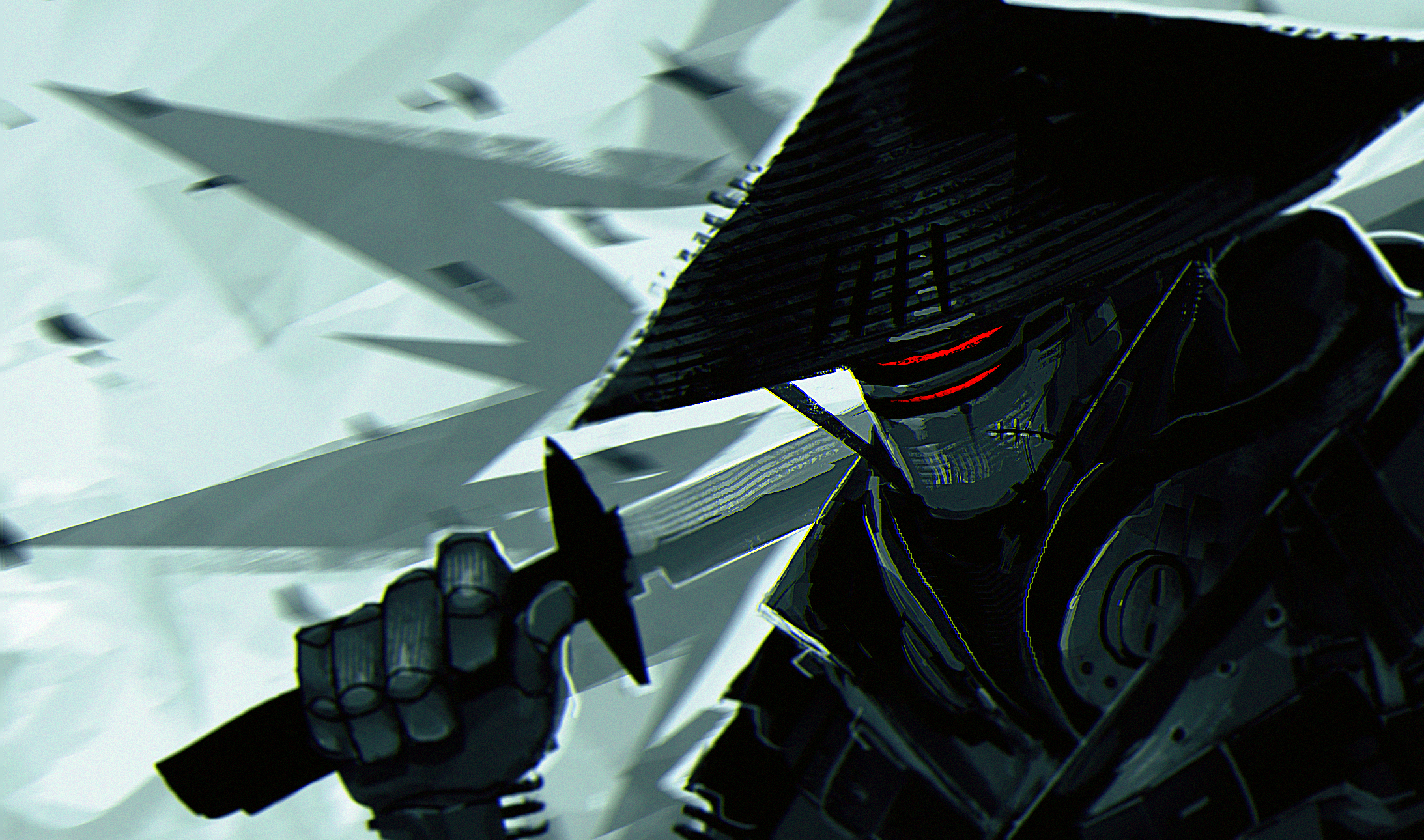 Картинка: Самурай, маска, головной убор, меч, кибер
