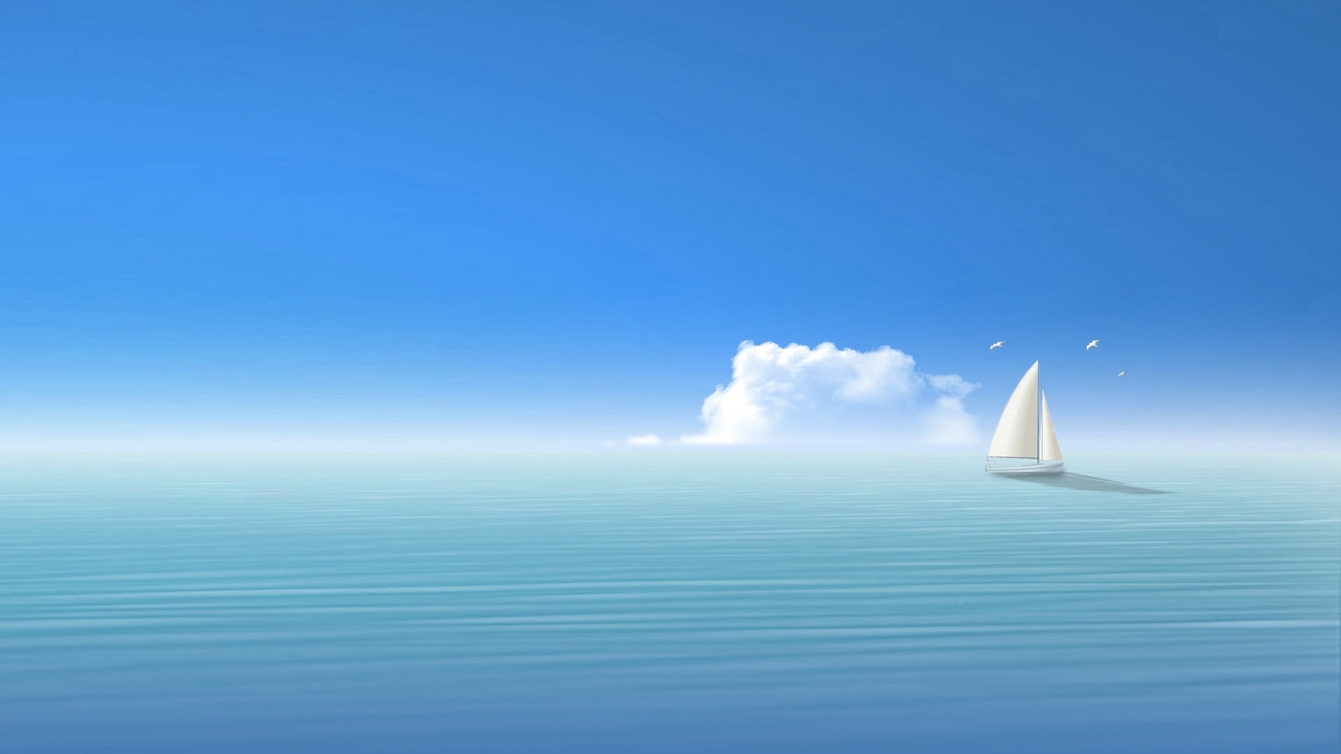 Image: Sea, ocean, cloud, sky, horizon, boat, ship, sails, birds
