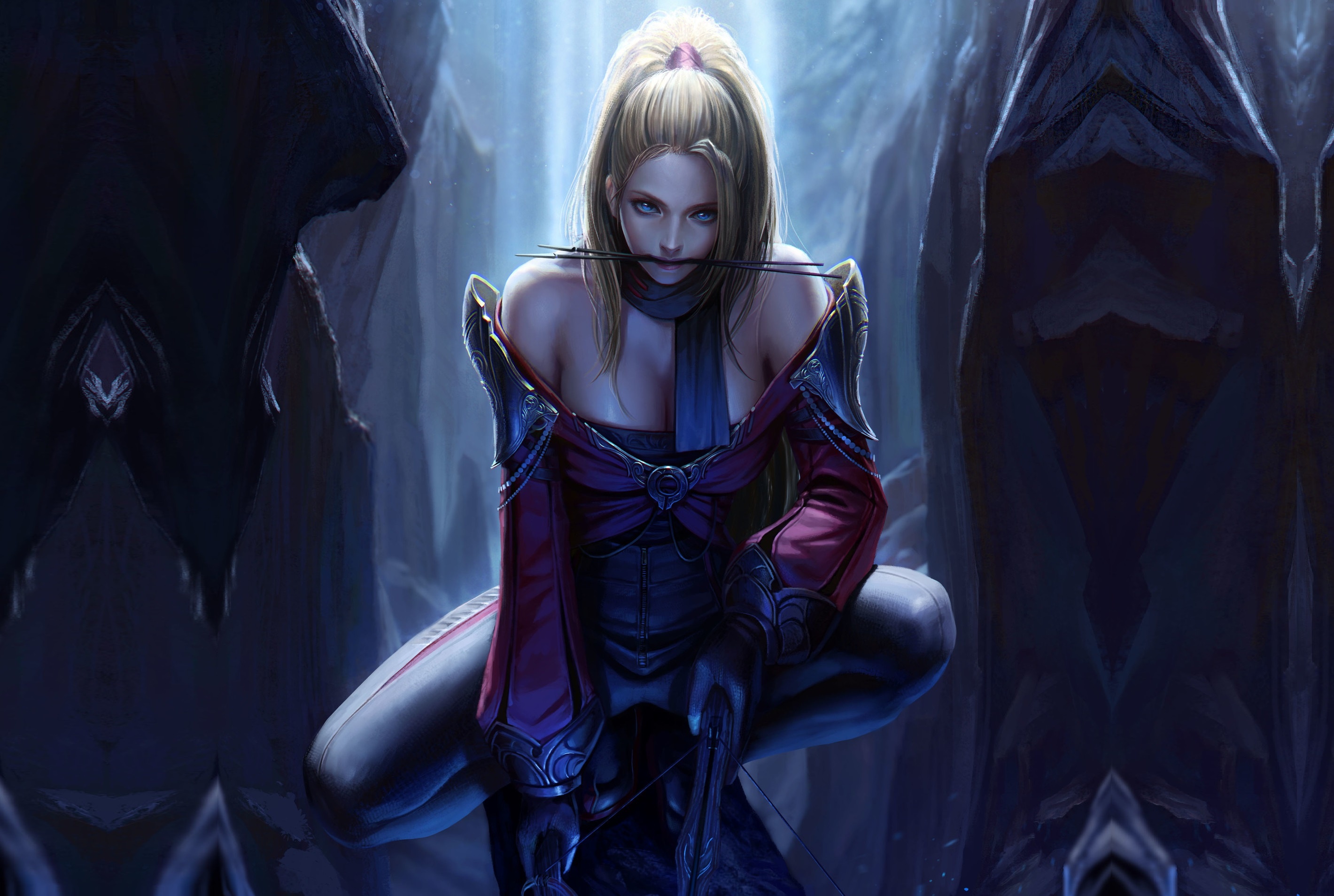 Image: Girl, warrior, cave, fantasy, assassin, fantasy