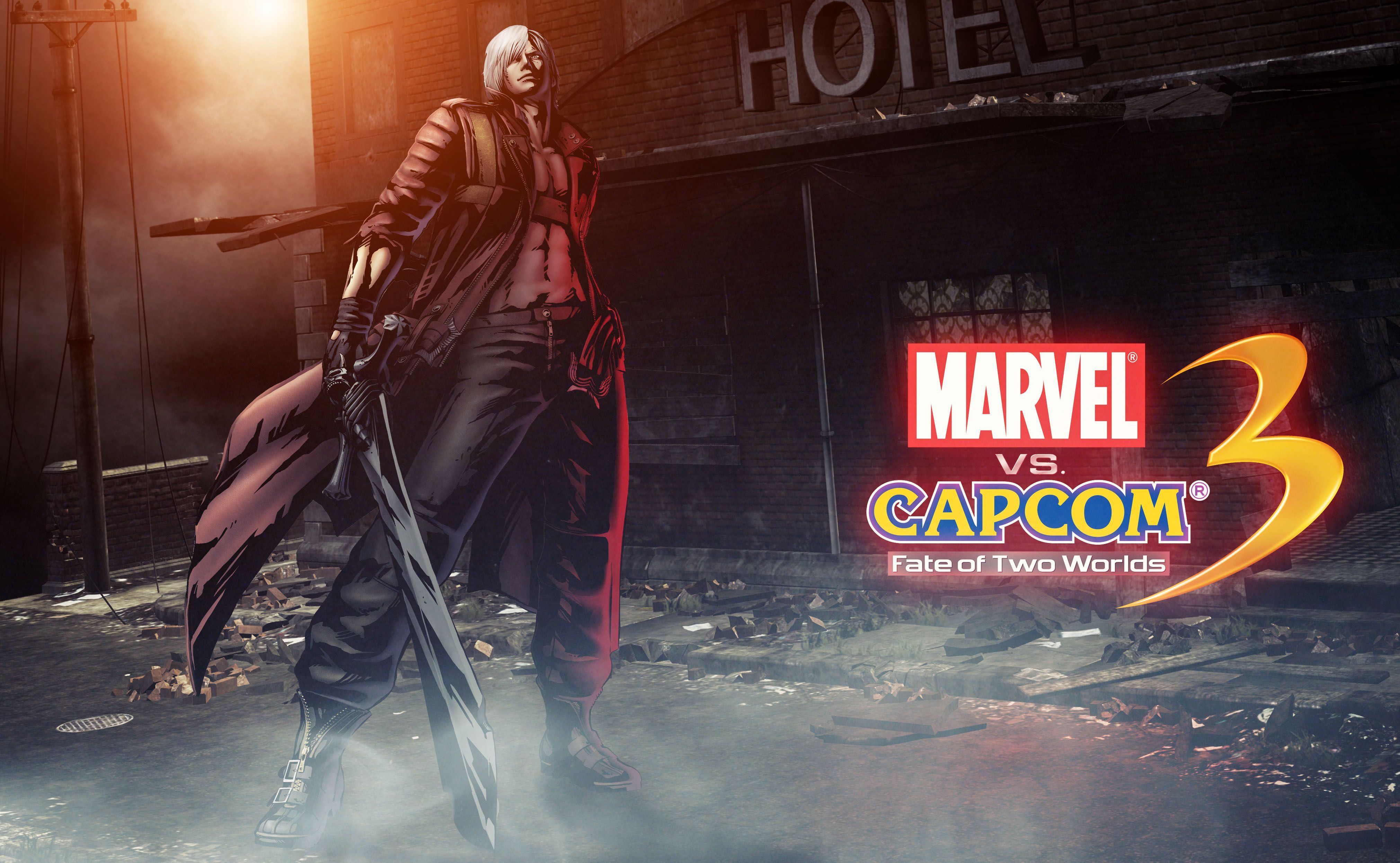 Image: Dante, demon, sword, Rebellion, cloak, building, hotel, Devil May Cry 3, Fate of Two Worlds, Marvel, Capcom, game