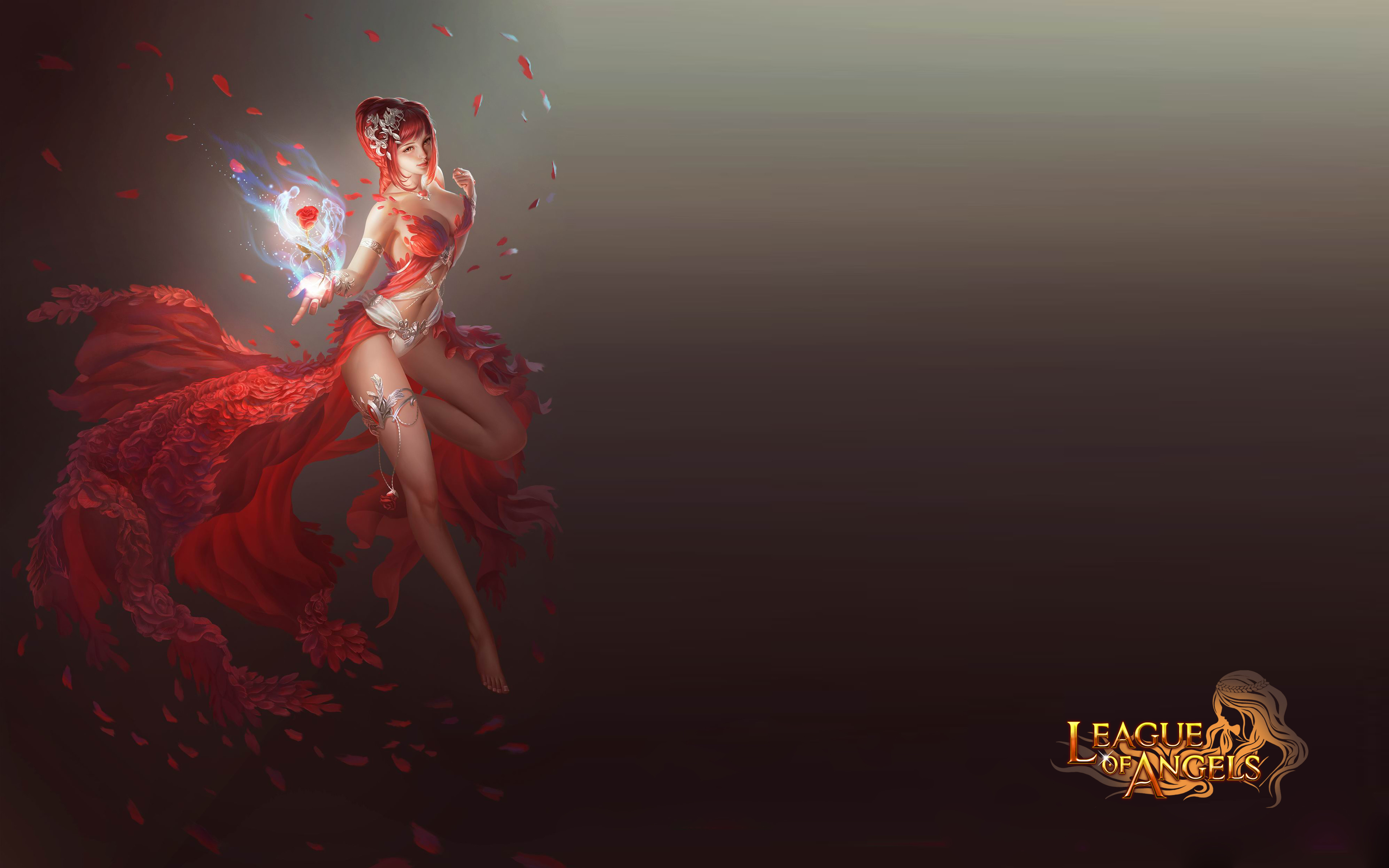 Image: Game, League of Angels, girl, magic, rose, dress, red