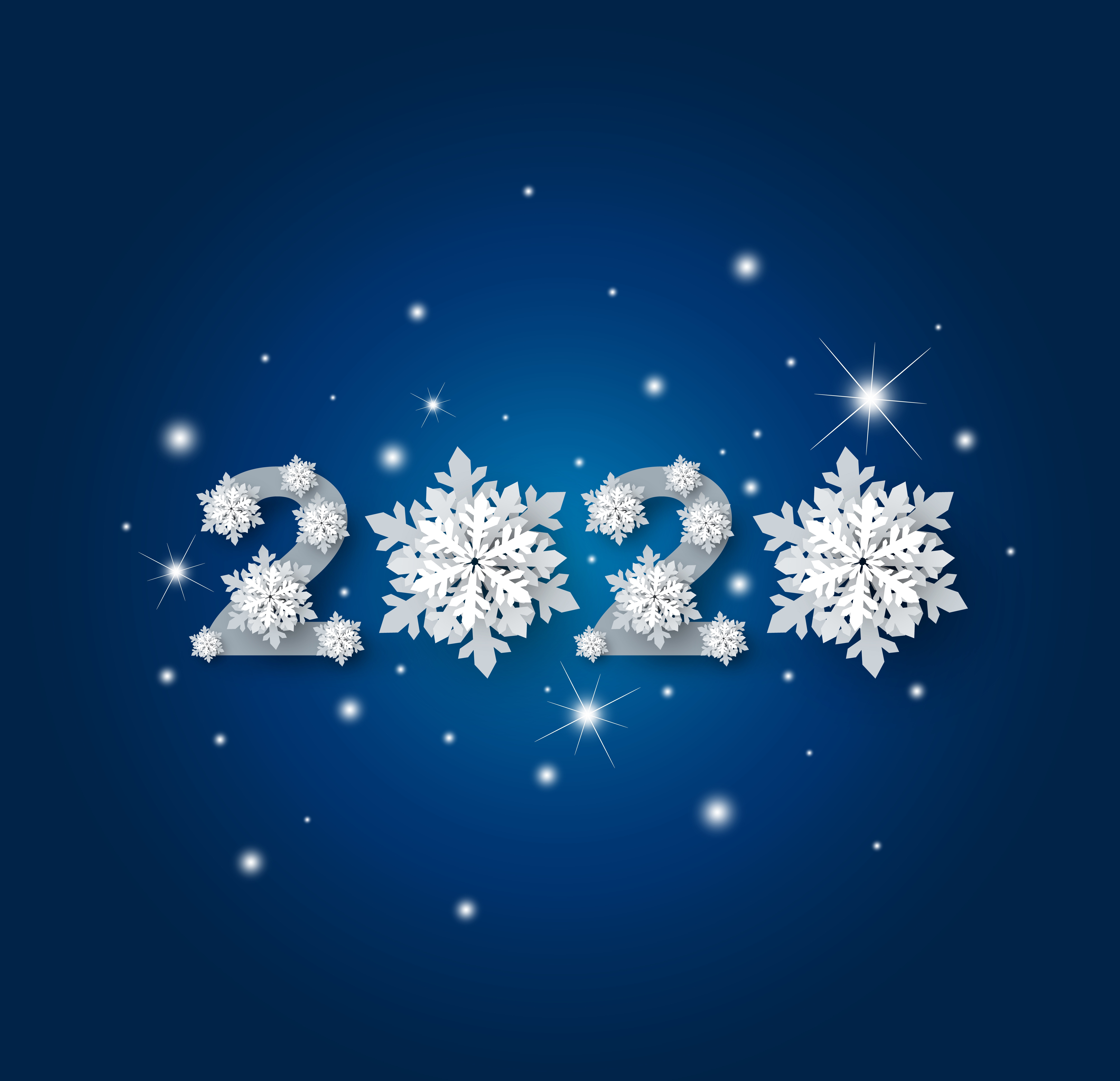 Image: Numbers, 2020, new year, snowflakes, blue background