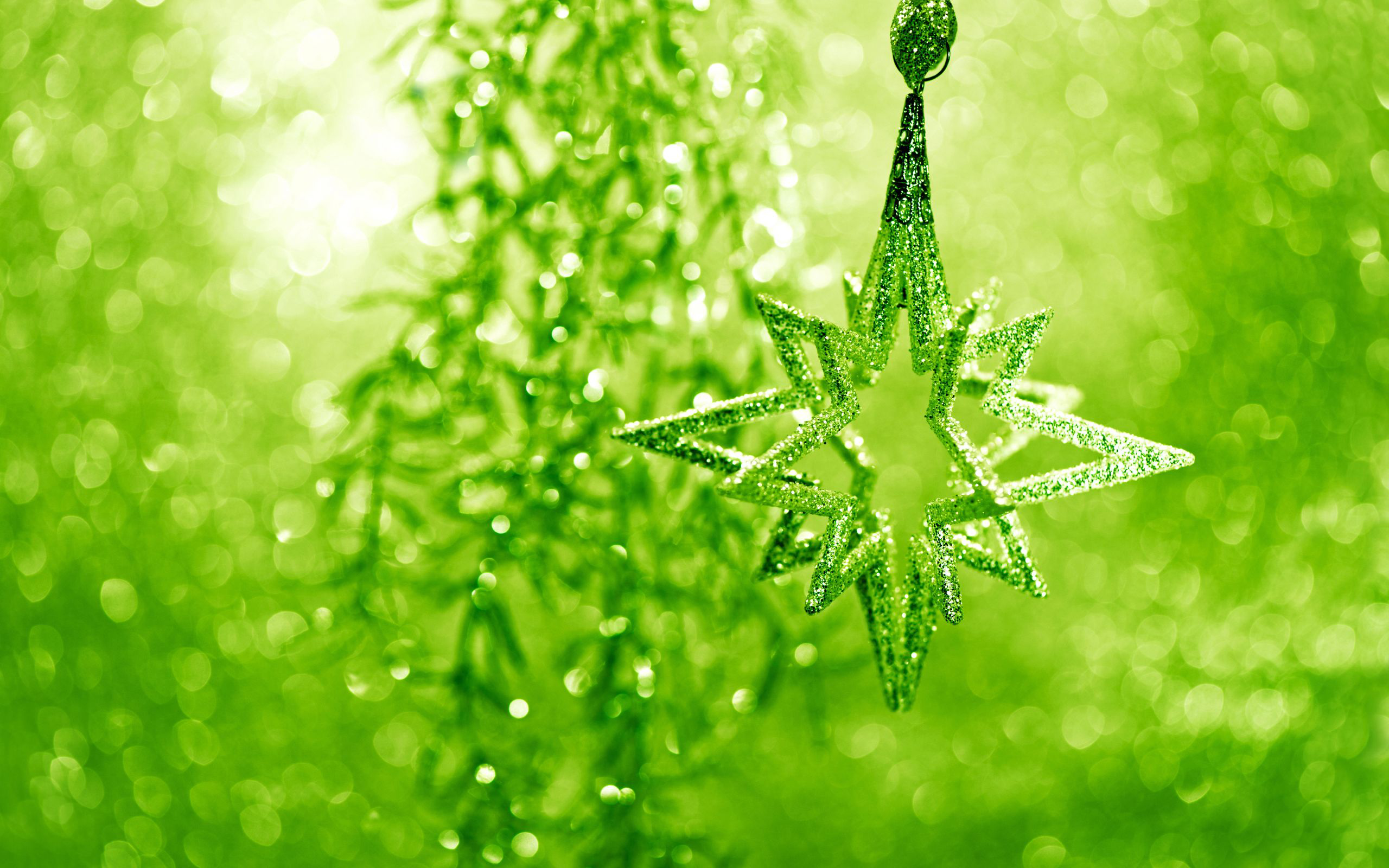 Картинка: Игрушка, снежинка, зелёная, блики, Новый год