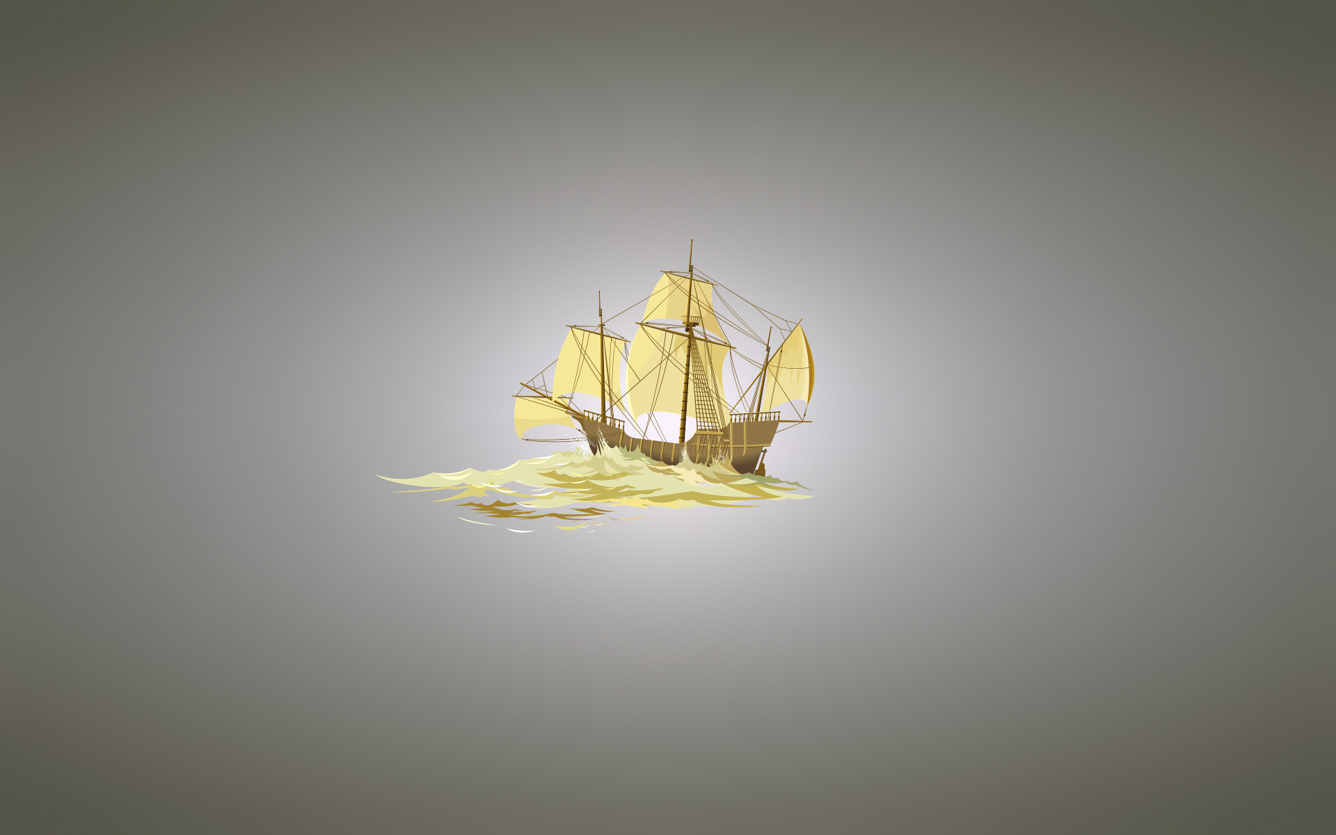 Image: Ship, sail, mast, waves, gray background