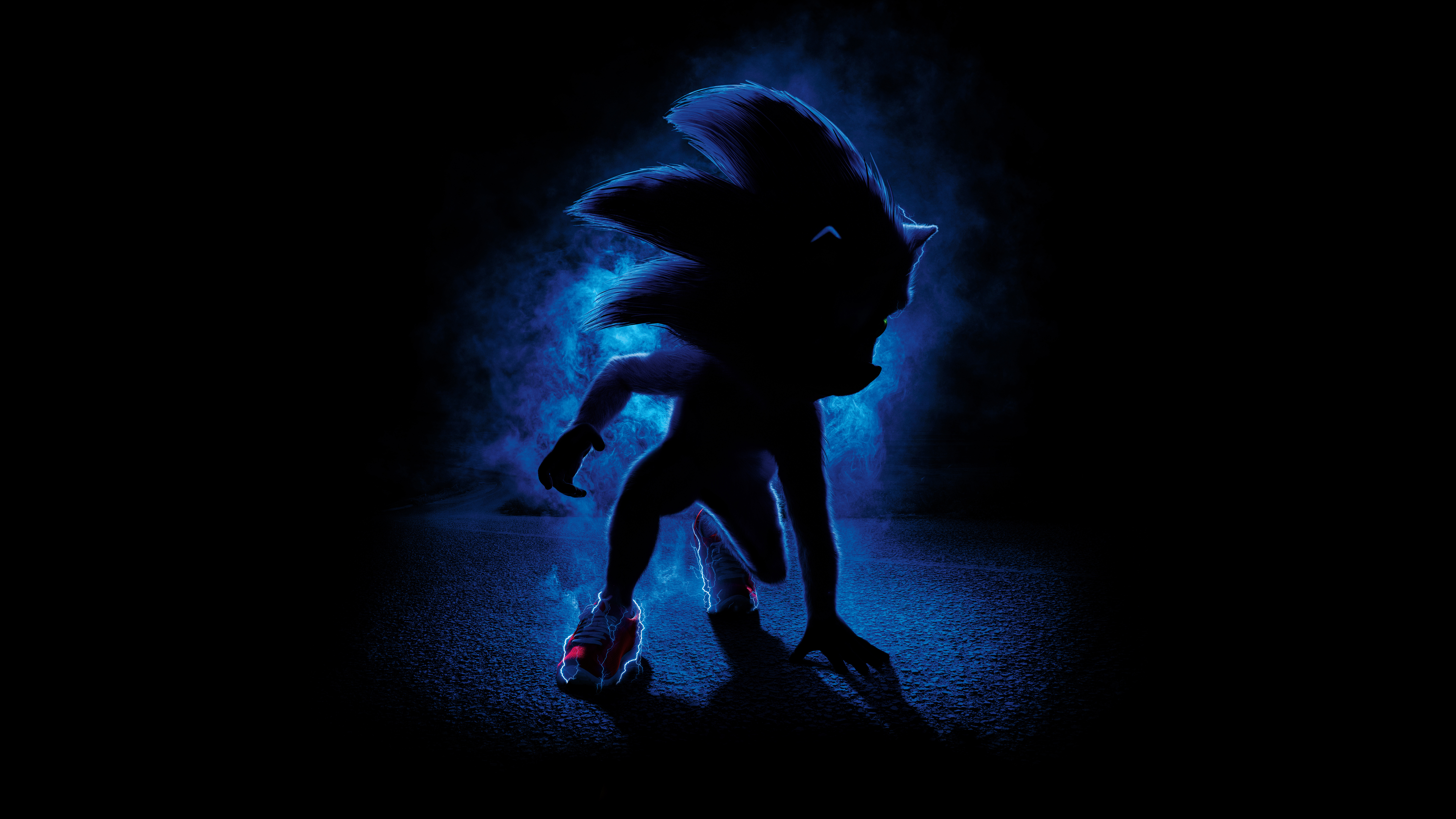 Image: Sonic, the hedgehog, aura, start, silhouette, dark, sneakers, lightning