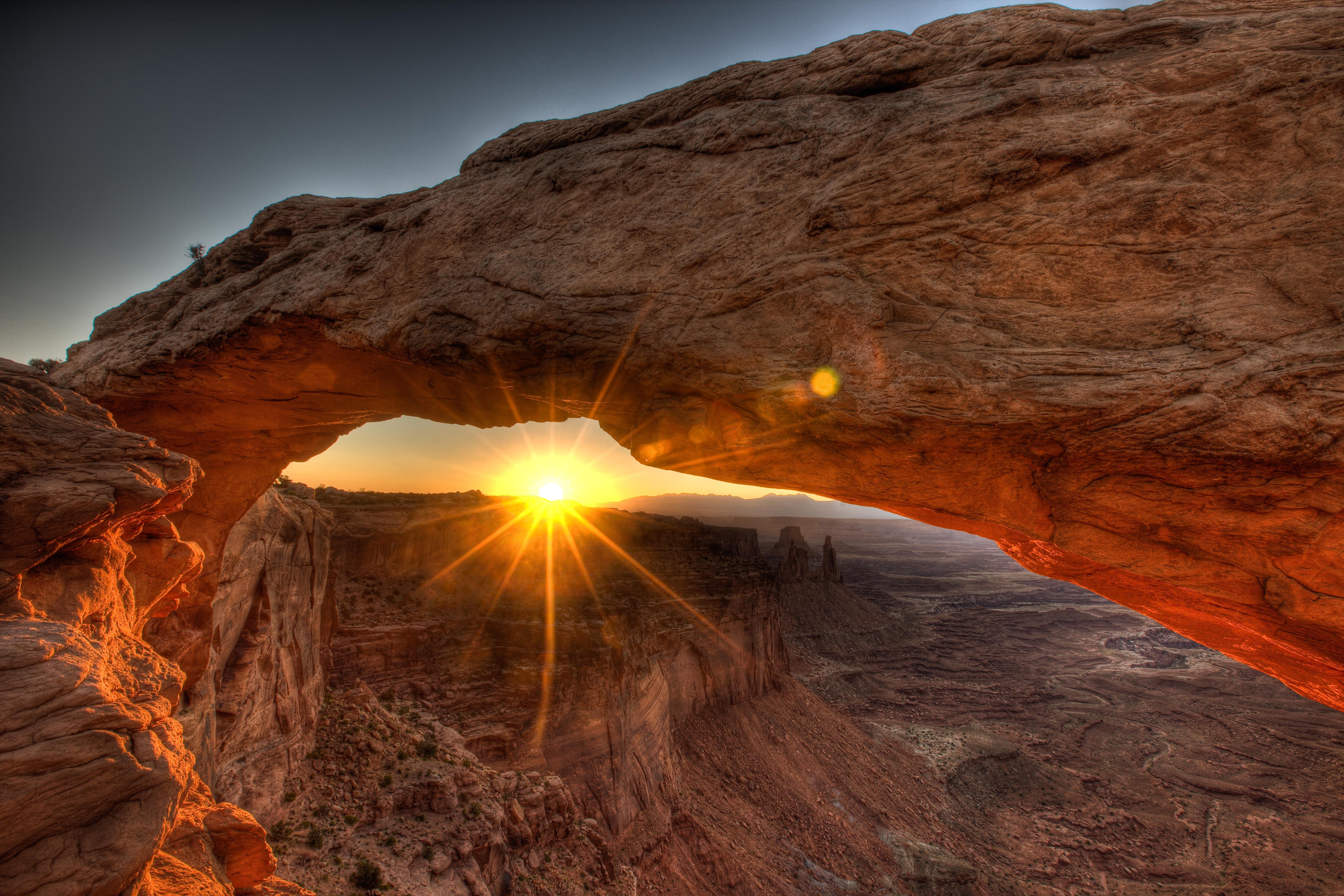 Image: Canyon, sun, sunset, rays, park, arch