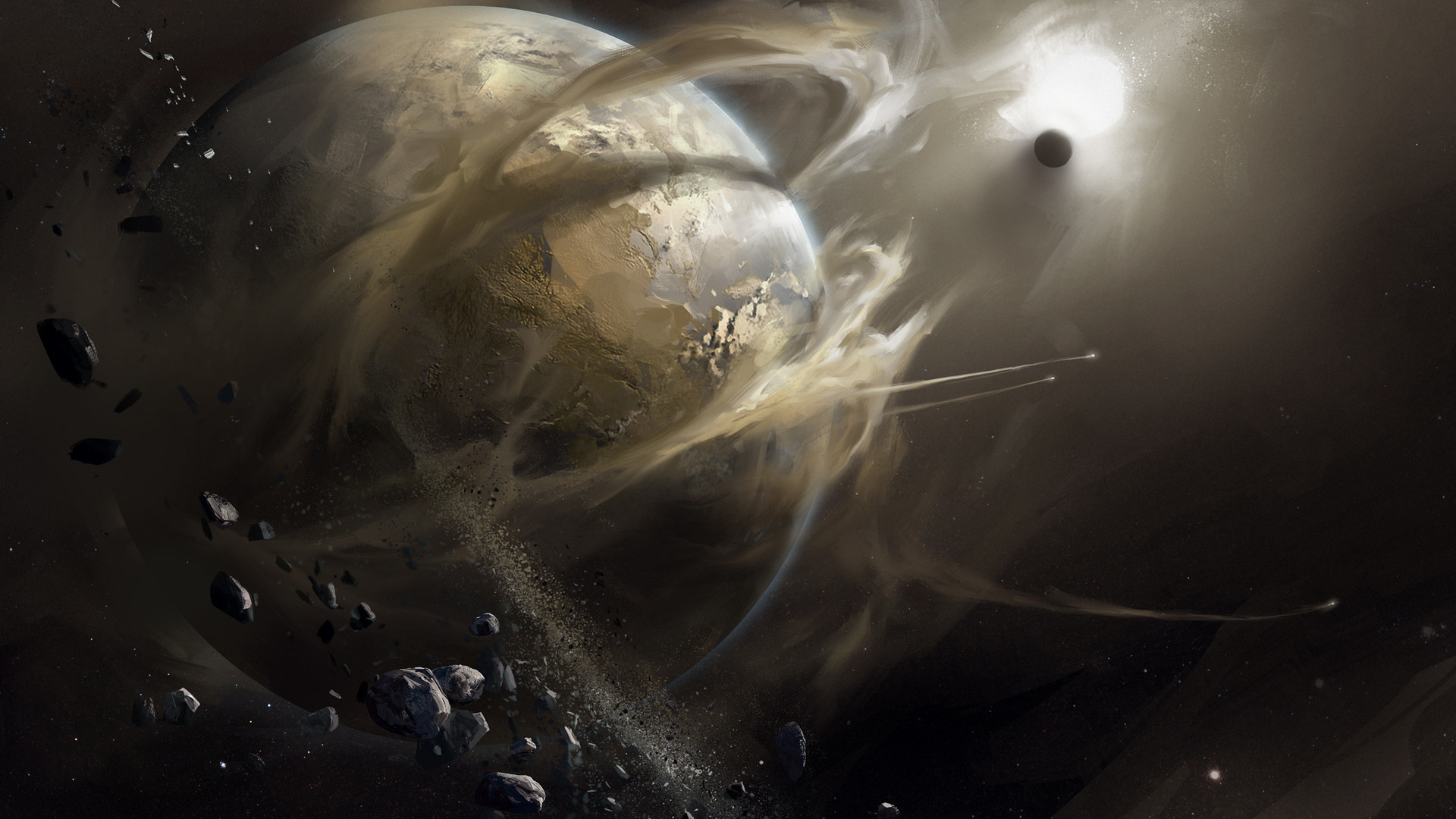 Image: Planets, space, dust, star, stones, art