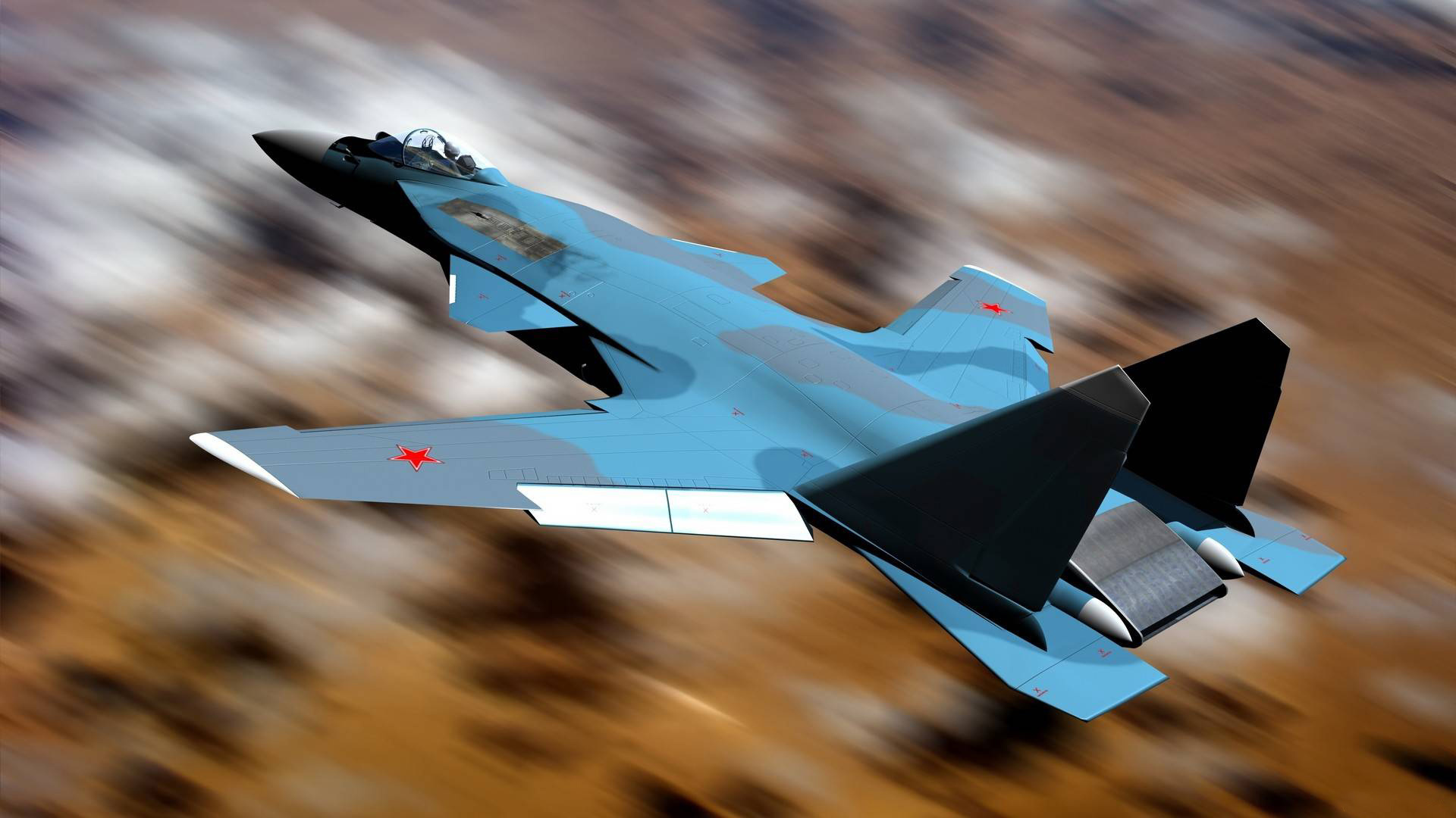 Картинка: Истребитель, Су-47, Беркут, в полёте, камуфляж, размытость, воздушное пространство